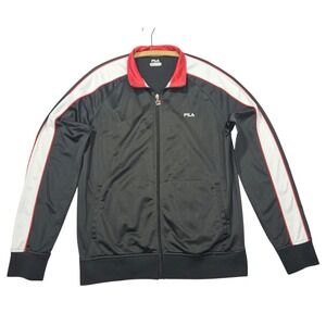 Fila Modern Full Zip Track Jacket Black Red White Stripe Sz L
